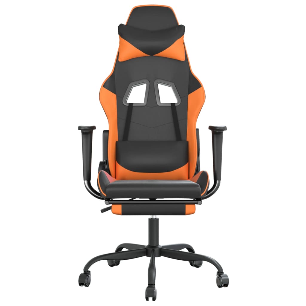 Cadeira gaming massagem c/ apoio pés couro artif. preto/laranja