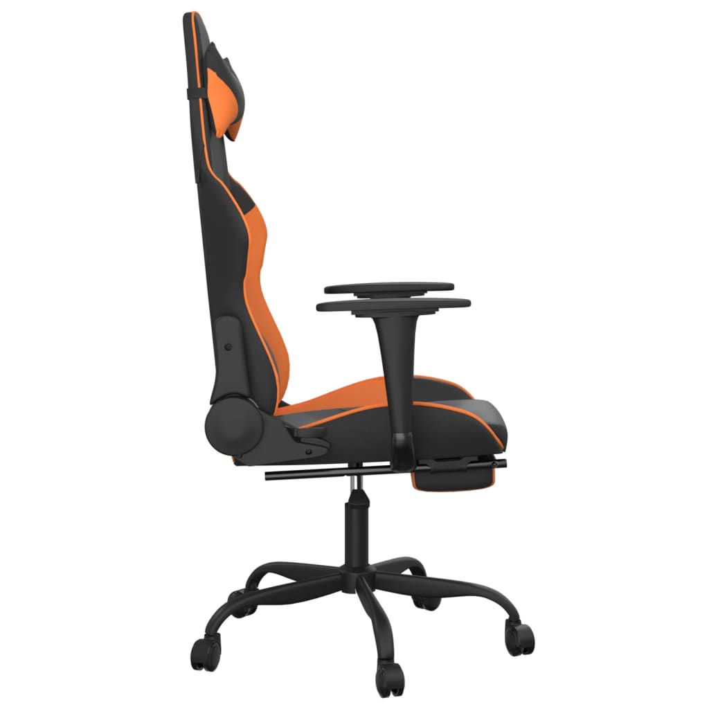 Cadeira gaming massagem c/ apoio pés couro artif. preto/laranja