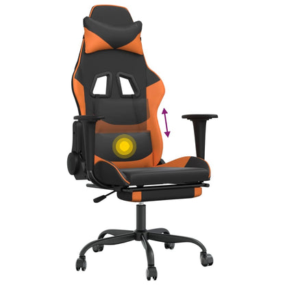 Cadeira gaming massagem c/ apoio pés couro artif. preto/laranja