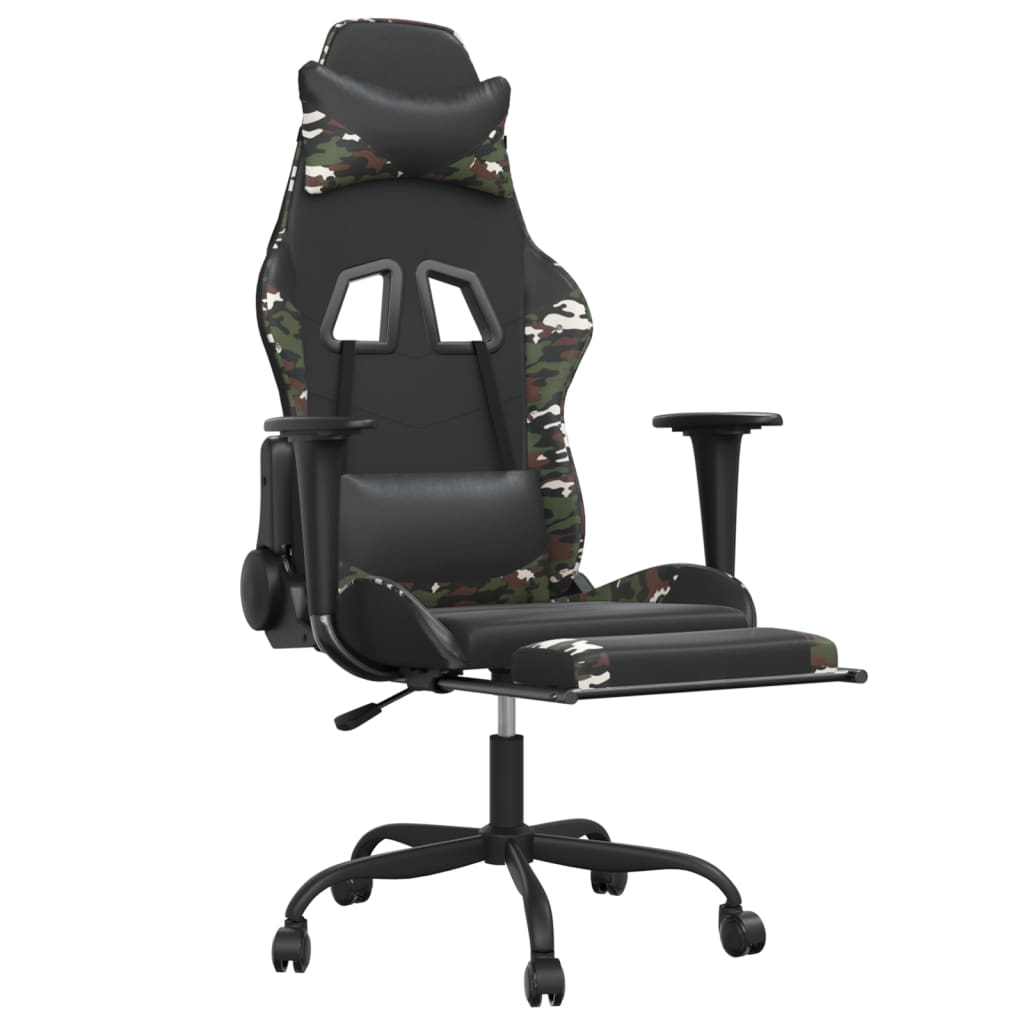 Cadeira gaming massagens apoio pés couro artif preto/camuflagem