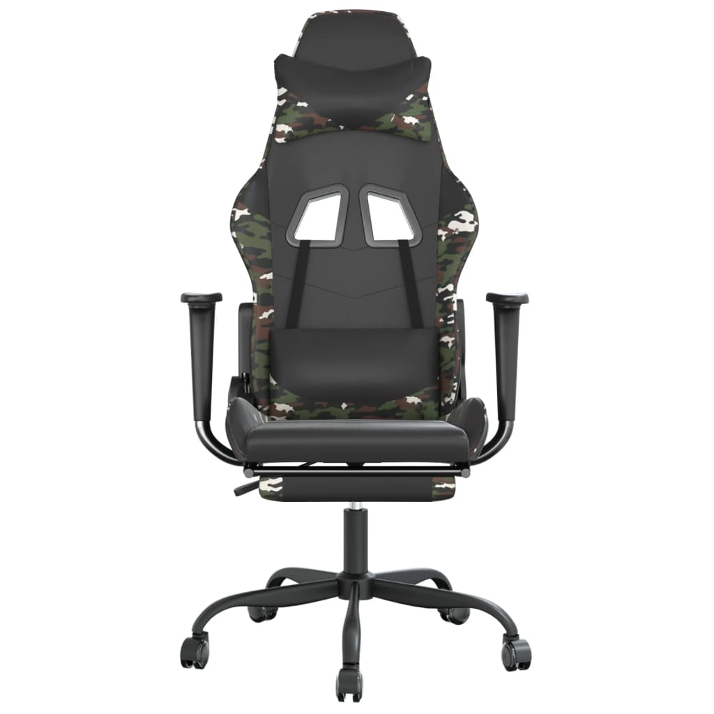 Cadeira gaming massagens apoio pés couro artif preto/camuflagem