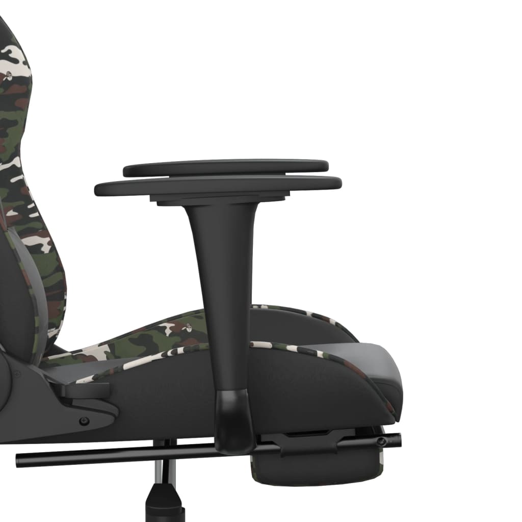 Cadeira gaming massagens apoio pés couro artif preto/camuflagem