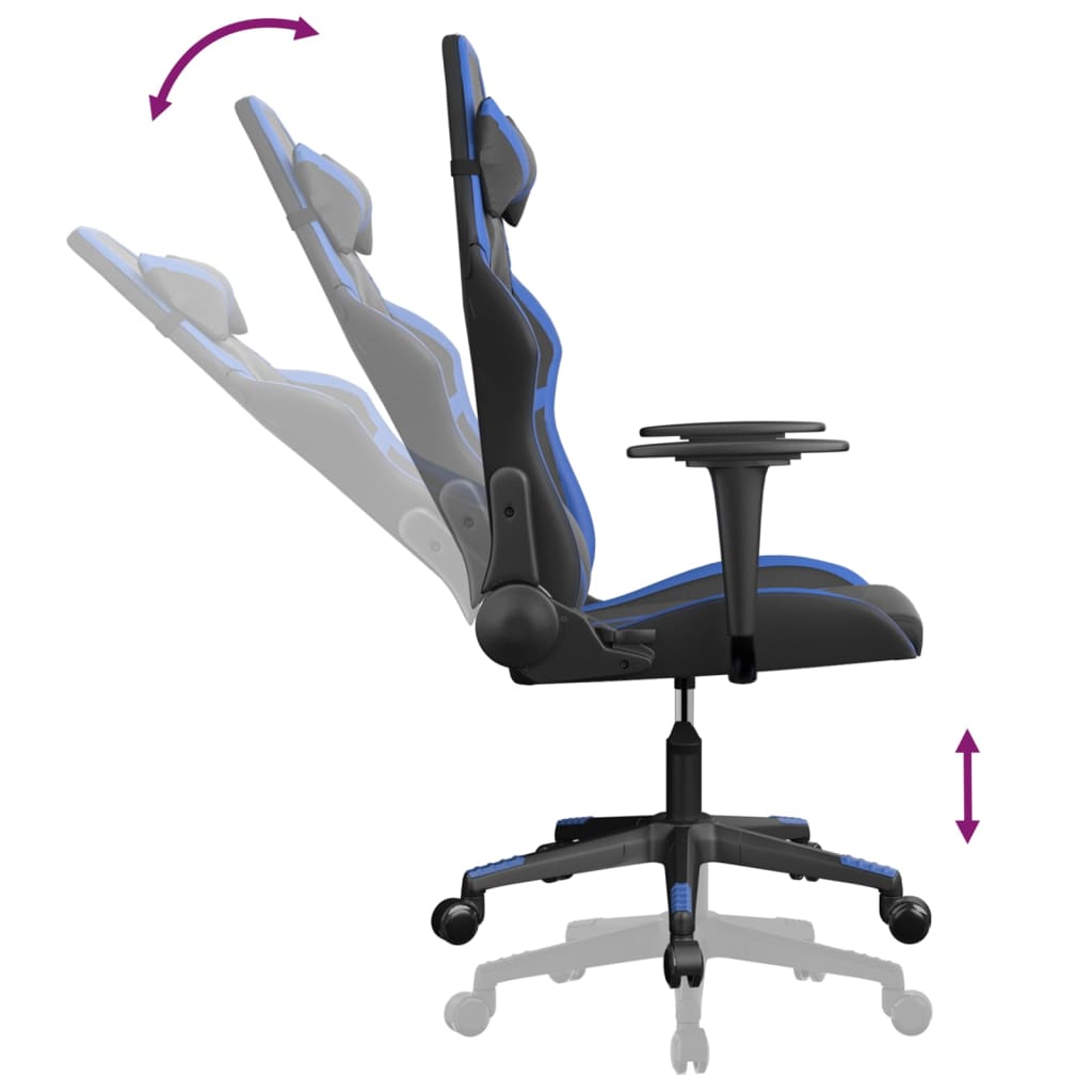 Cadeira gaming de massagens couro artificial preto e azul