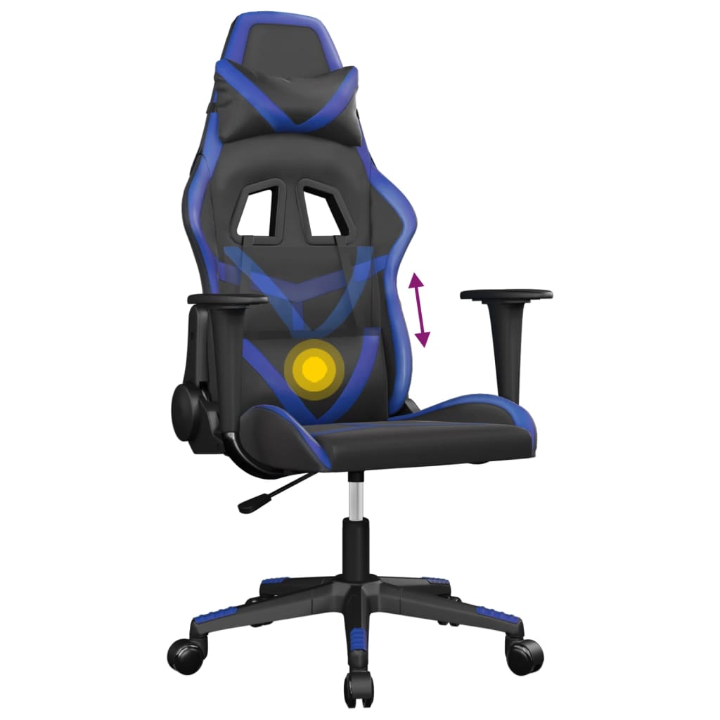 Cadeira gaming de massagens couro artificial preto e azul