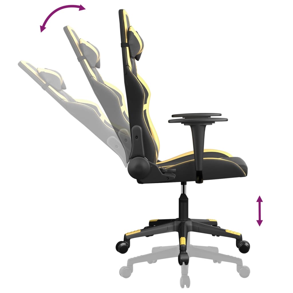 Cadeira gaming massagens couro artificial preto e dourado