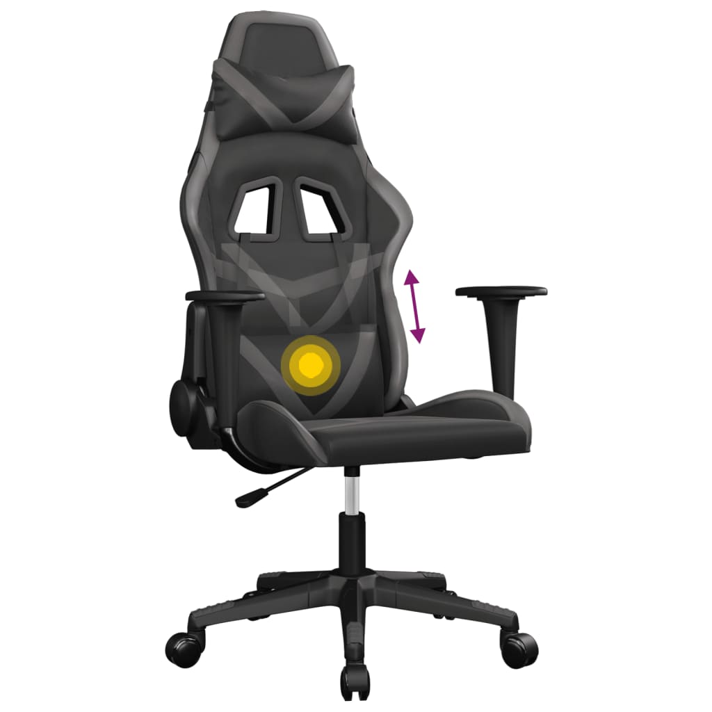 Cadeira gaming massagens couro artificial preto e cinzento