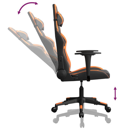 Cadeira gaming massagens couro artificial preto e laranja