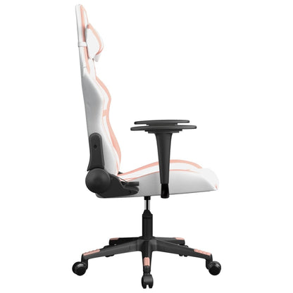 Cadeira gaming massagens couro artificial branco e rosa