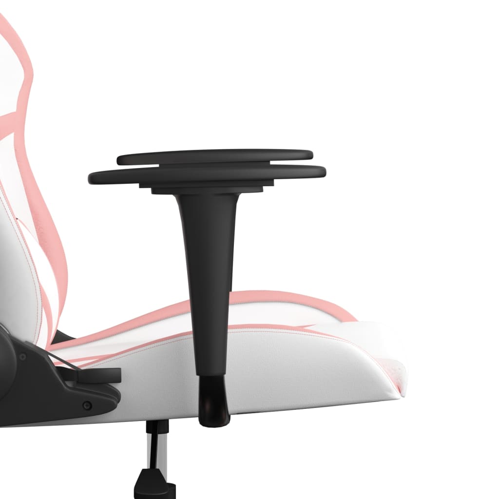 Cadeira gaming massagens couro artificial branco e rosa