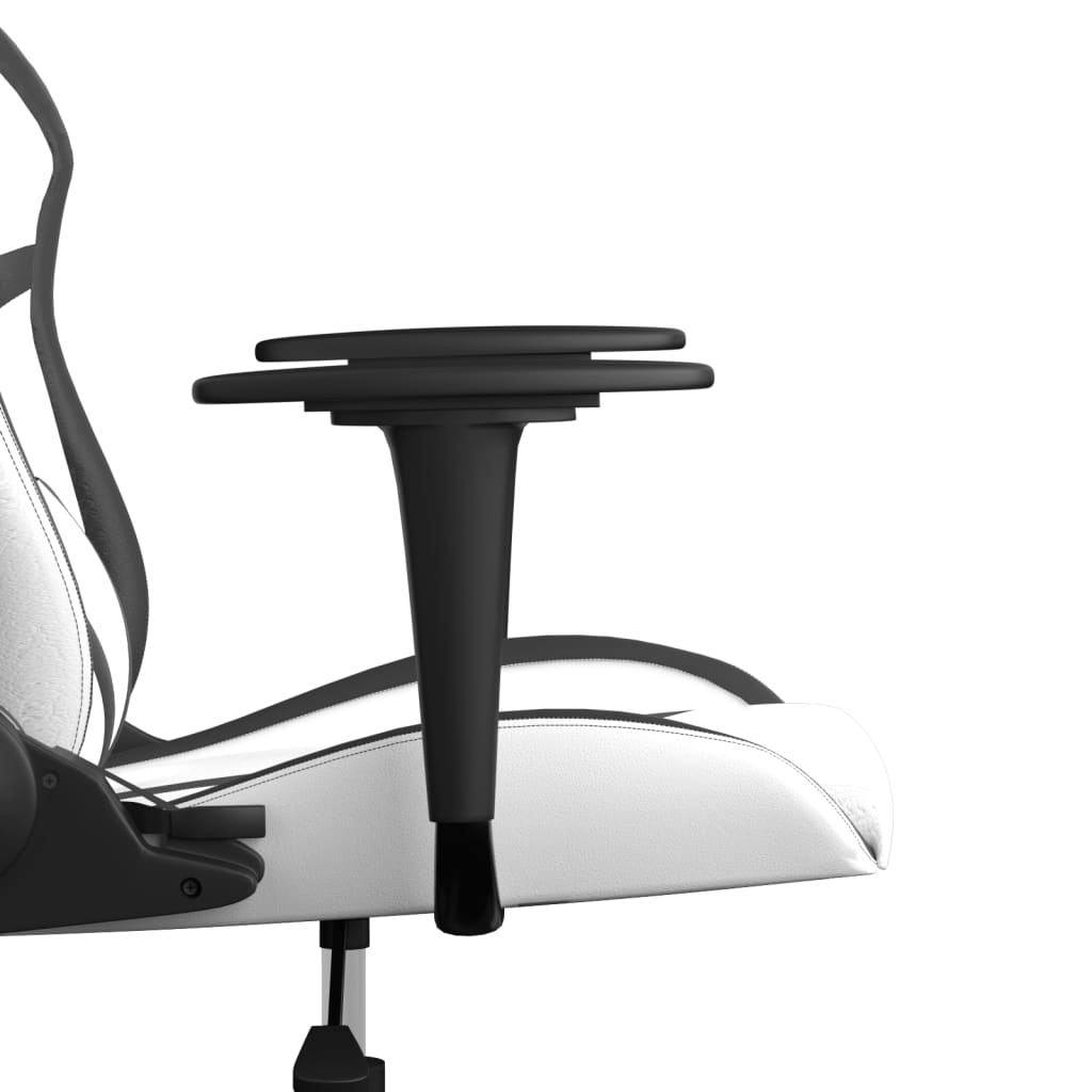 Cadeira gaming massagens couro artificial branco e preto