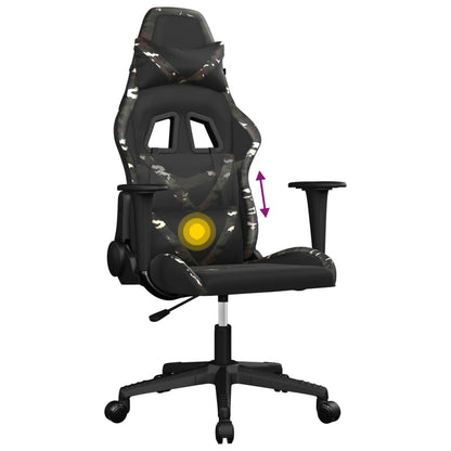 Cadeira gaming massagens couro artificial preto e camuflagem