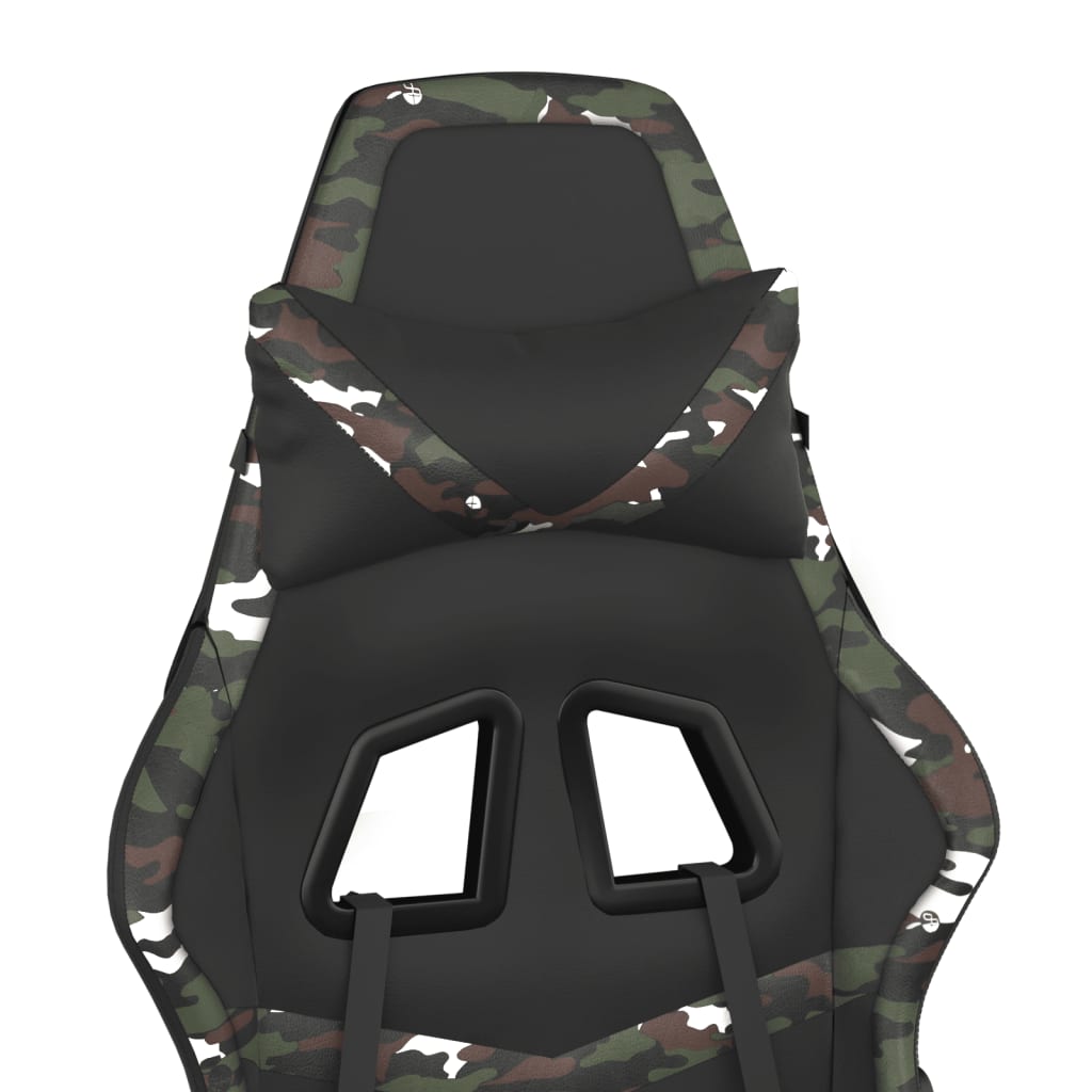 Cadeira gaming massagens couro artificial preto e camuflagem