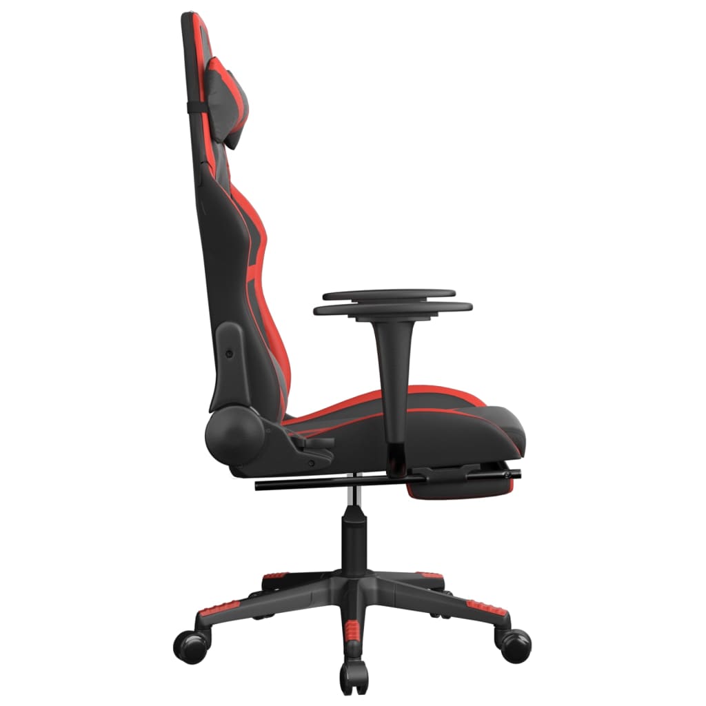 Cadeira gaming massagem + apoio pés couro artif. preto/vermelho