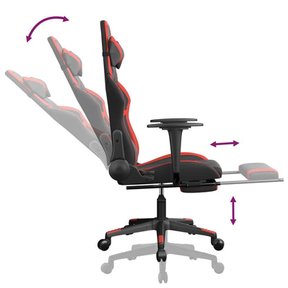 Cadeira gaming massagem + apoio pés couro artif. preto/vermelho