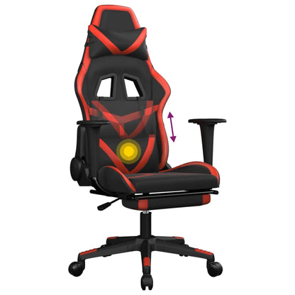 Cadeira gaming massagem + apoio pés couro artif. preto/vermelho