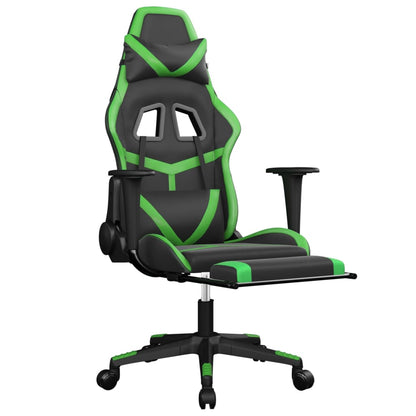 Cadeira gaming massagens c/ apoio pés couro artif. preto/verde