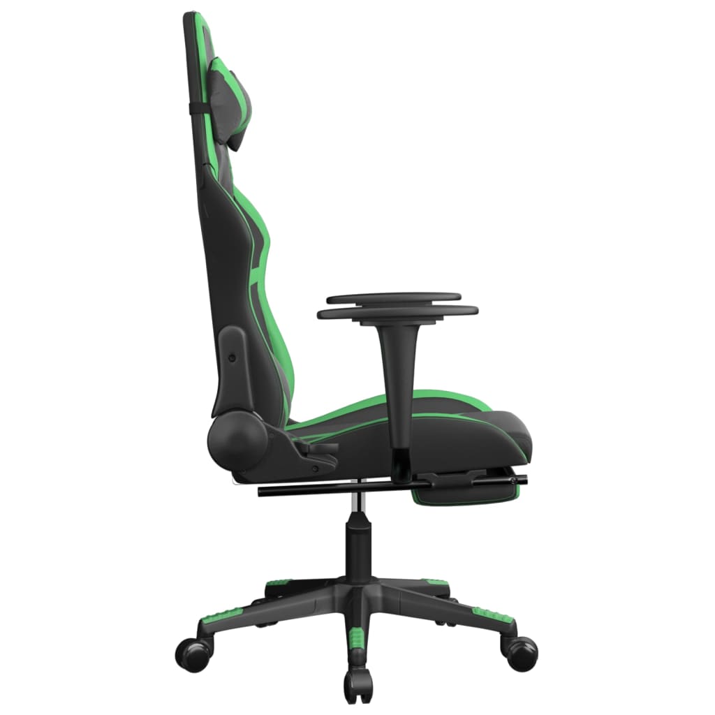 Cadeira gaming massagens c/ apoio pés couro artif. preto/verde