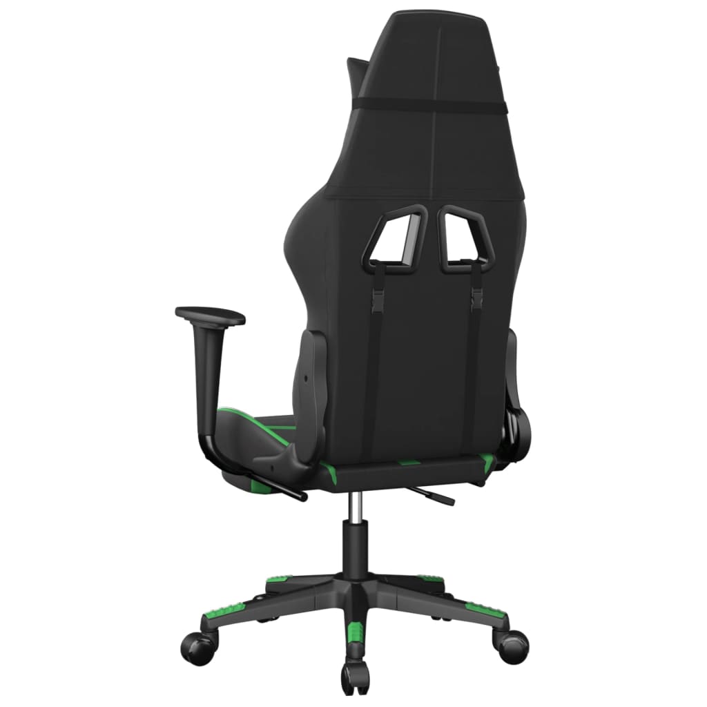 Cadeira gaming massagens c/ apoio pés couro artif. preto/verde