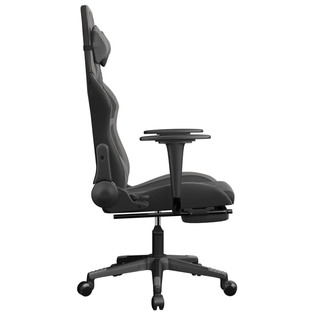 Cadeira gaming massagens c/ apoio pés couro artif. preto/cinza