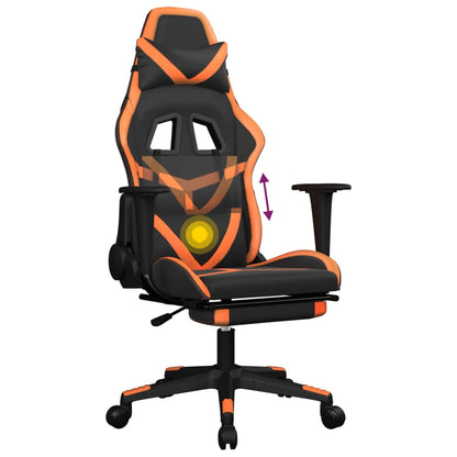 Cadeira gaming massagem c/ apoio pés couro artif. preto/laranja