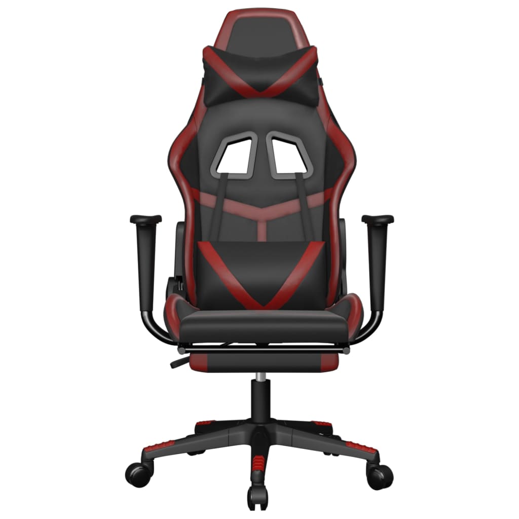 Cadeira gaming massagem + apoio couro art. preto/vermelho tinto