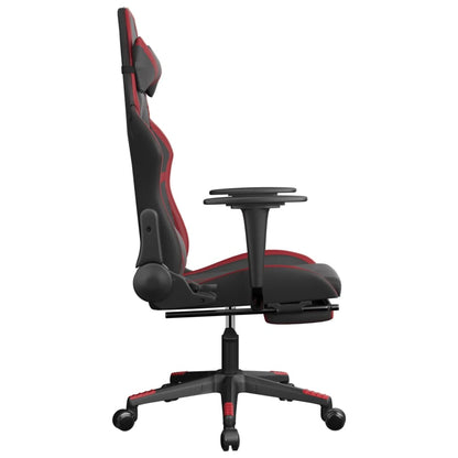 Cadeira gaming massagem + apoio couro art. preto/vermelho tinto