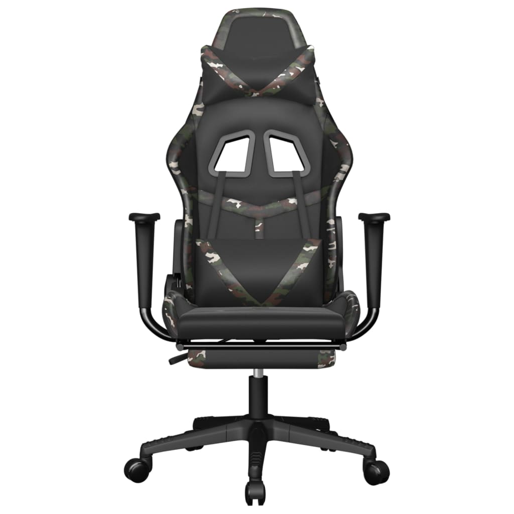 Cadeira gaming massagens apoio pés couro artif preto/camuflagem