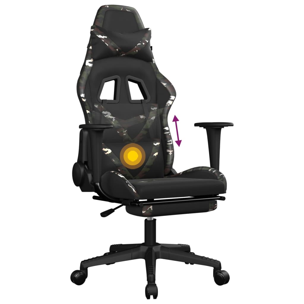 Cadeira gaming massagens apoio pés couro artif preto/camuflagem