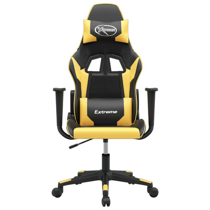 Cadeira gaming massagens couro artificial preto e dourado