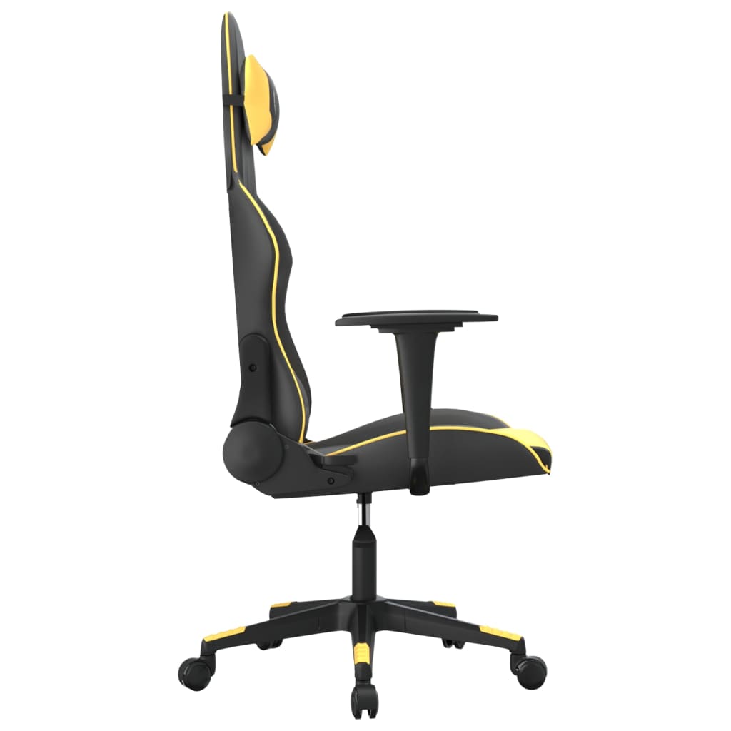 Cadeira gaming massagens couro artificial preto e dourado