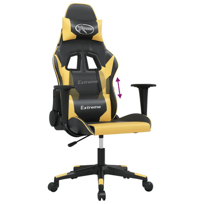 Cadeira gaming massagens couro artificial preto e dourado