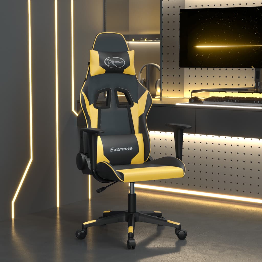 Cadeira gaming massagens couro artificial preto e dourado