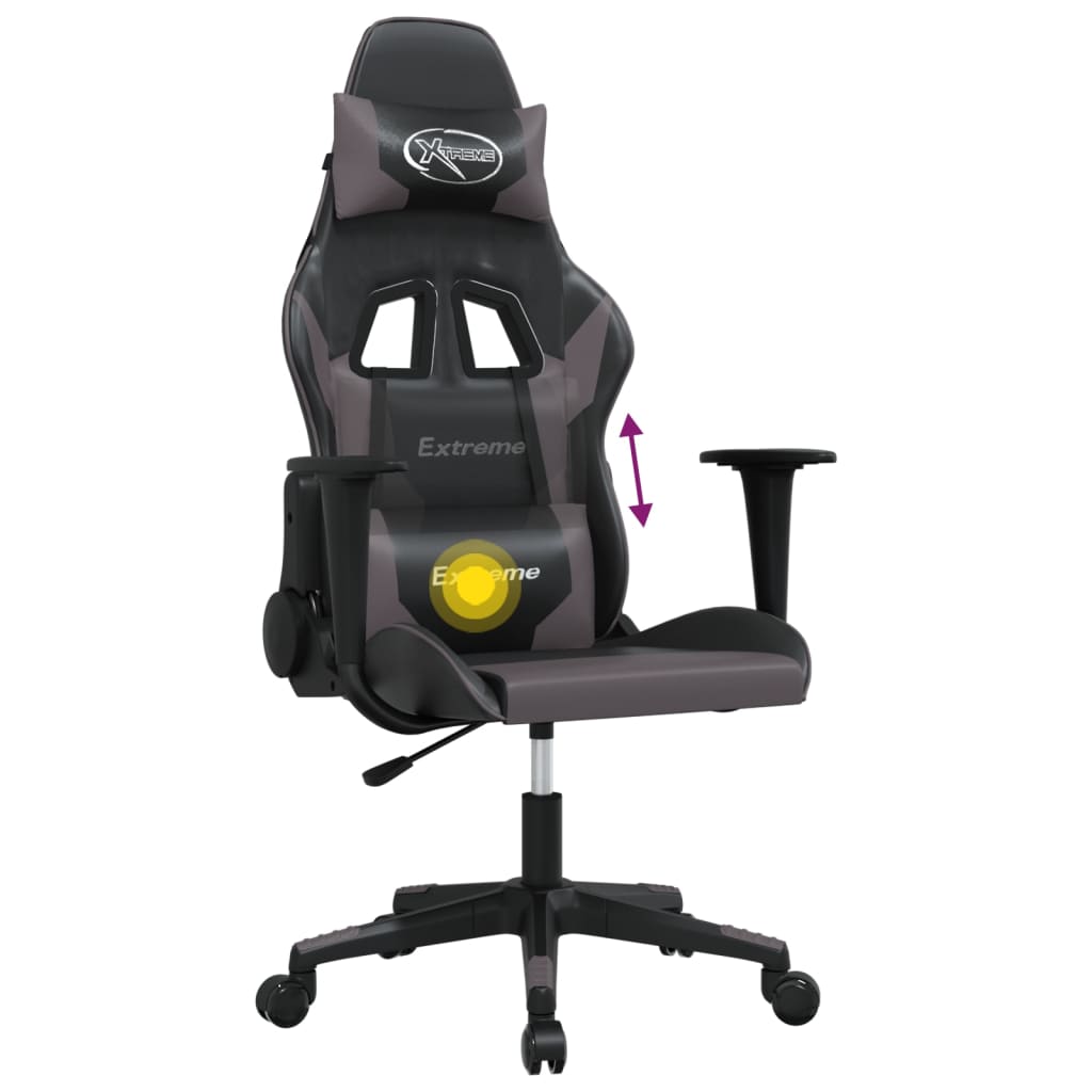 Cadeira gaming massagens couro artificial preto e cinzento