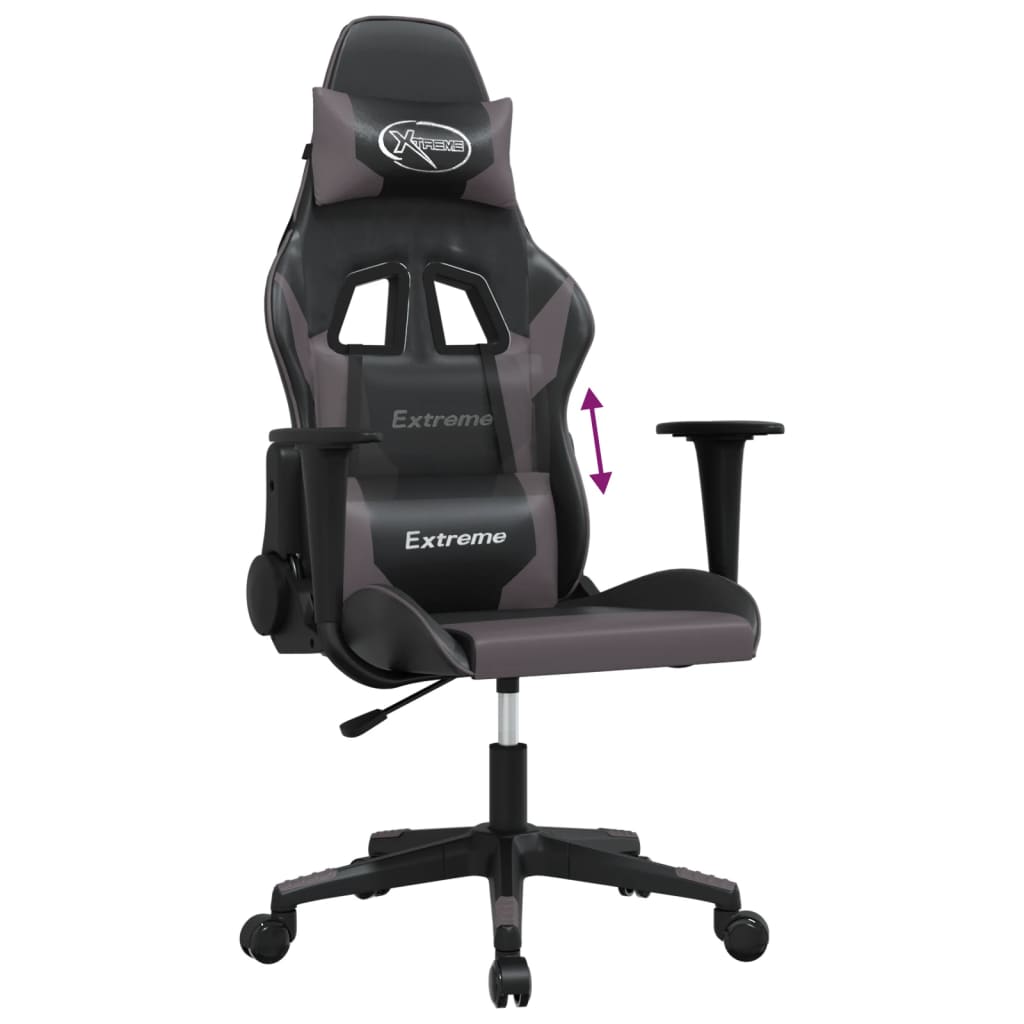 Cadeira gaming massagens couro artificial preto e cinzento