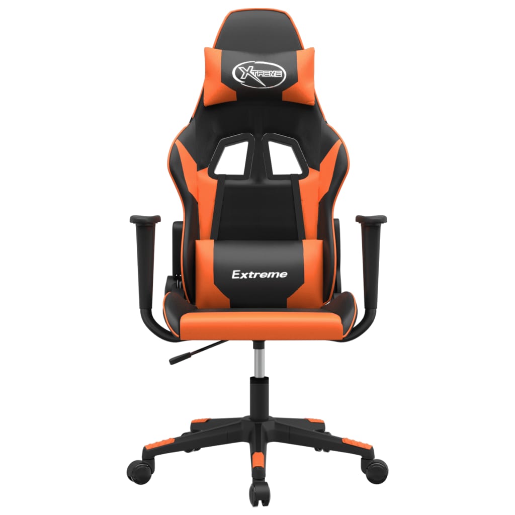 Cadeira gaming massagens couro artificial preto e laranja