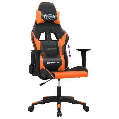 Cadeira gaming massagens couro artificial preto e laranja