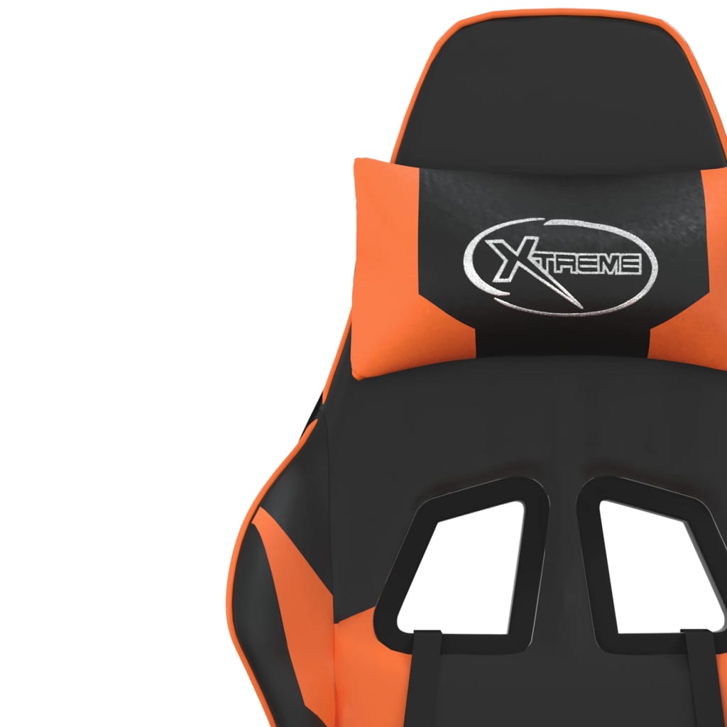 Cadeira gaming massagens couro artificial preto e laranja