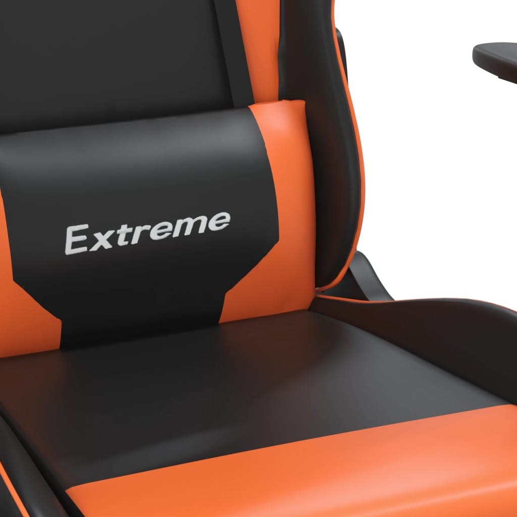 Cadeira gaming massagens couro artificial preto e laranja