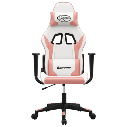 Cadeira gaming massagens couro artificial branco e rosa