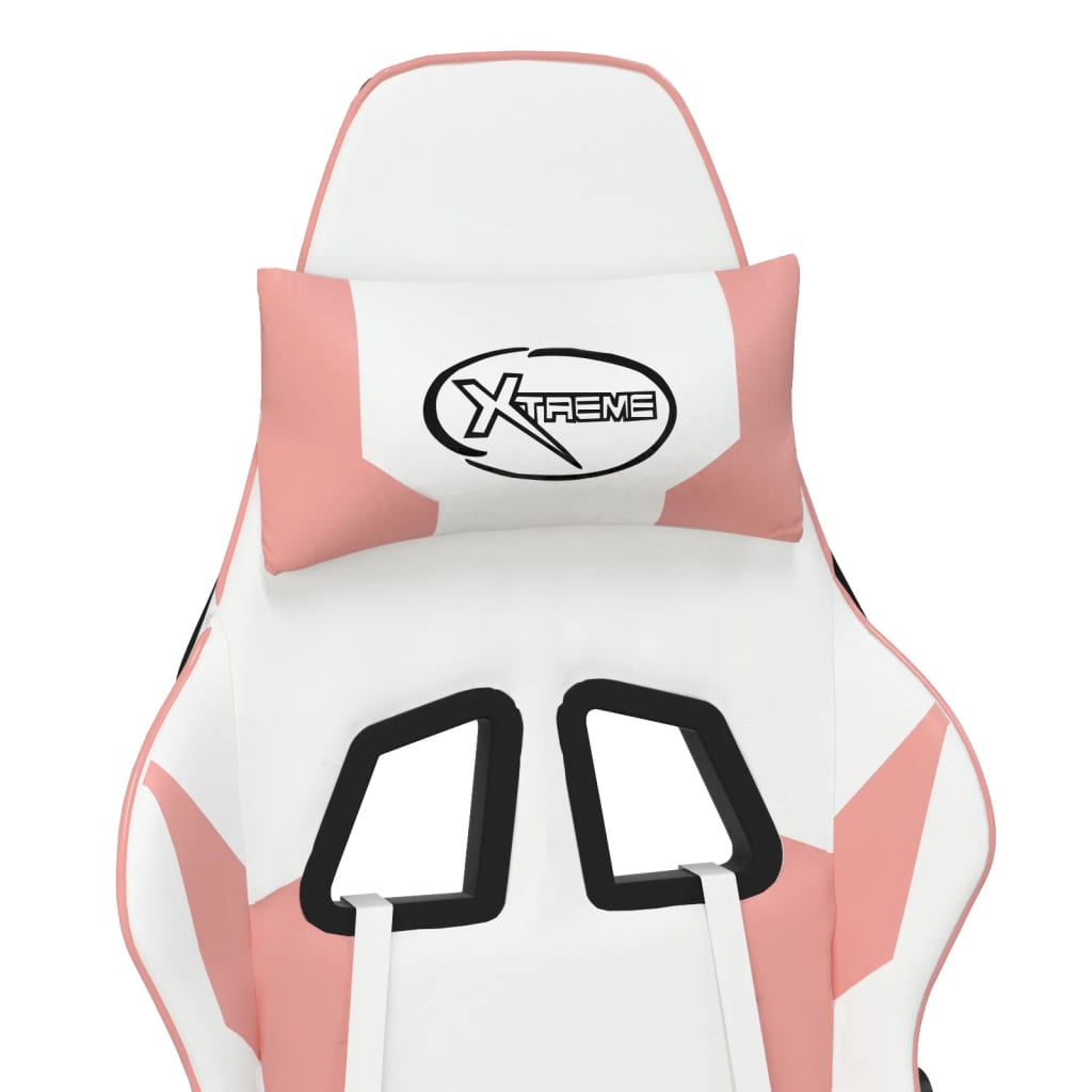 Cadeira gaming massagens couro artificial branco e rosa