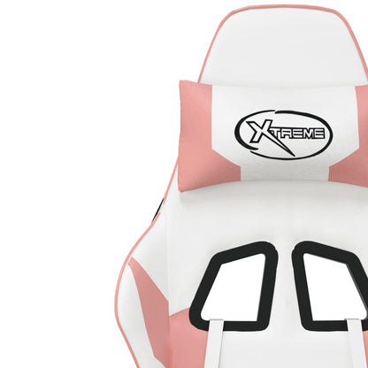 Cadeira gaming massagens couro artificial branco e rosa