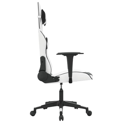 Cadeira gaming massagens couro artificial branco e preto