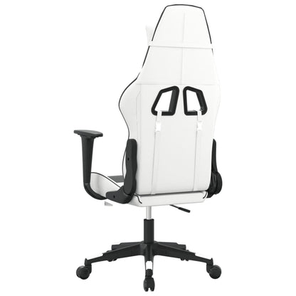 Cadeira gaming massagens couro artificial branco e preto