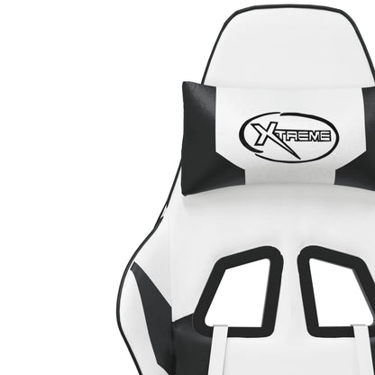 Cadeira gaming massagens couro artificial branco e preto