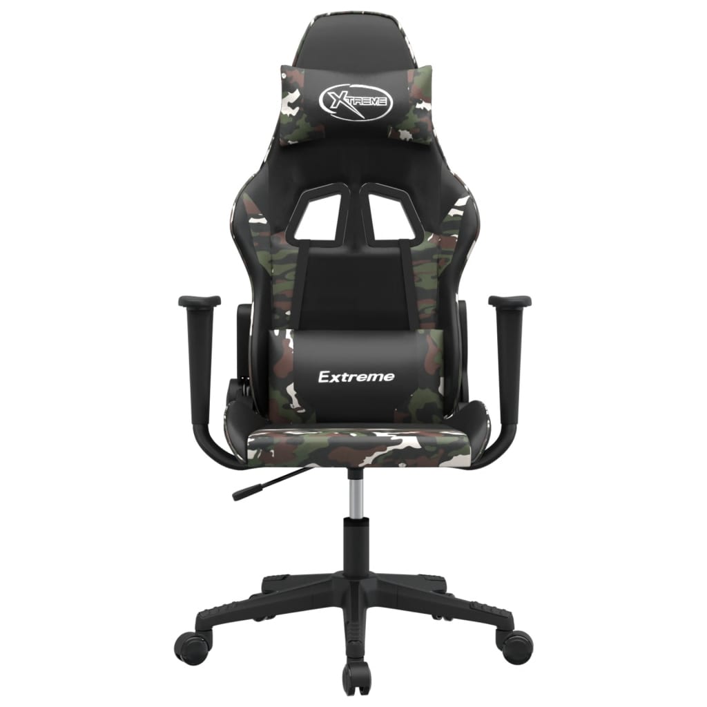 Cadeira gaming massagens couro artificial preto e camuflagem