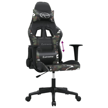 Cadeira gaming massagens couro artificial preto e camuflagem