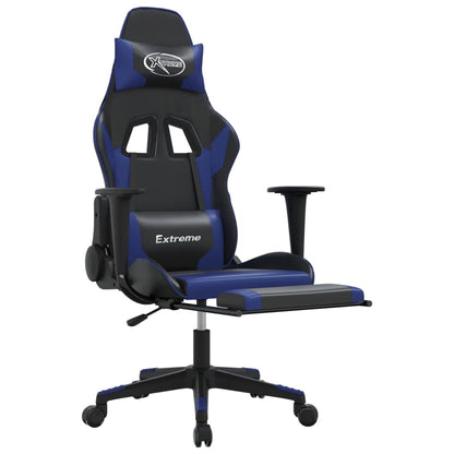 Cadeira gaming massagens c/ apoio pés couro artif. preto/azul