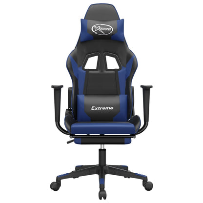 Cadeira gaming massagens c/ apoio pés couro artif. preto/azul