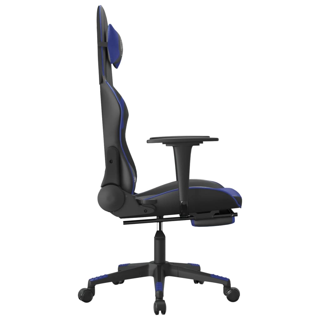 Cadeira gaming massagens c/ apoio pés couro artif. preto/azul