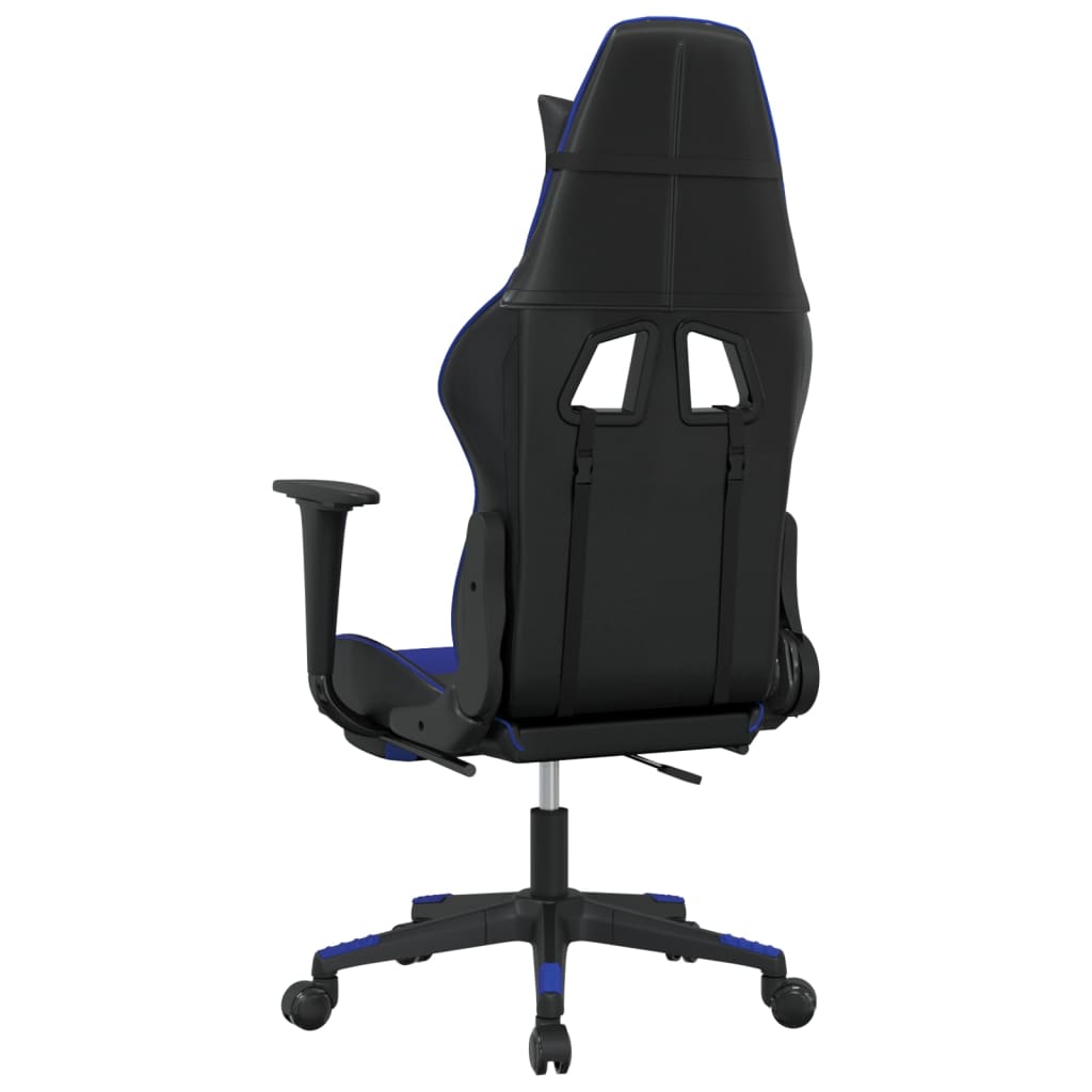 Cadeira gaming massagens c/ apoio pés couro artif. preto/azul